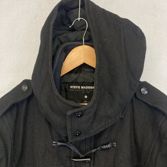 Steve Madden Mens Heavyweight Wool Jacket XL Black Zip & Toggle Coat Y2K Style - Picture 9 of 16